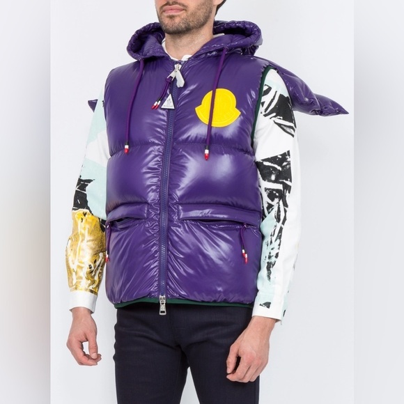 NEW 💯 AUTH Moncler Men's Genius 2 1952 Purple PufferDown Double Hood Lorent Vest - Picture 2 of 15